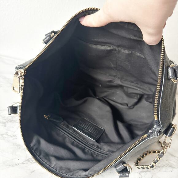 4. Coach Tyler Black Pebble Leather Shoulder Zip Top Tote Bag Goldtone hardware - Picture 10 of 15